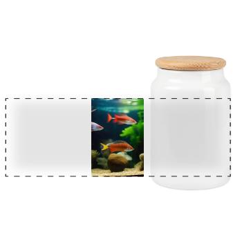 Fish, Aquarium - Panoramic Cookie Jar with Wooden Lid - white - Front