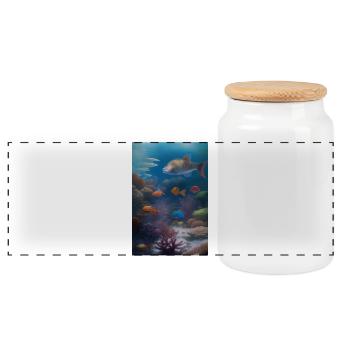 Fish, Aquarium - Panoramic Cookie Jar with Wooden Lid - white - Front