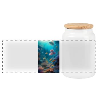 Fish, Aquarium - Panoramic Cookie Jar with Wooden Lid - white - Front