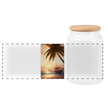 Caribbean Palm Beach - Panoramic Cookie Jar with Wooden Lid - white - Front