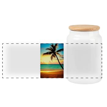 Caribbean Palm Beach - Panoramic Cookie Jar with Wooden Lid - white - Front
