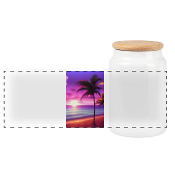 Caribbean Palm Beach - Panoramic Cookie Jar with Wooden Lid - white - Front