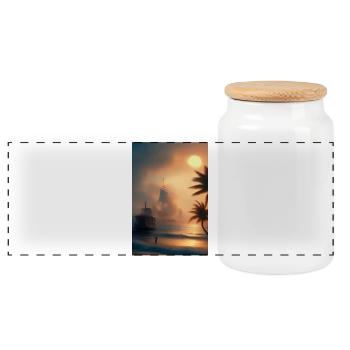 Caribbean Palm Beach - Panoramic Cookie Jar with Wooden Lid - white - Front