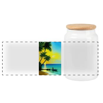 Plage des palmiers des Caraïbes - Boîte à biscuits avec couvercle en bois - blanc - Devant