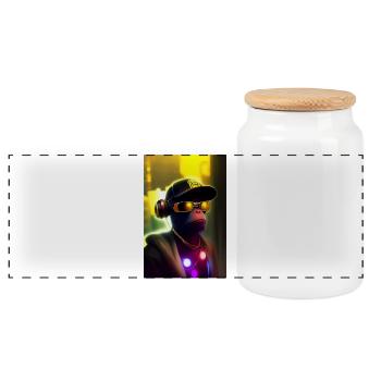 Cooler Affe mit Sonnenbrille - Panorama Keksdose mit Holzdeckel - Weiß - Vorne