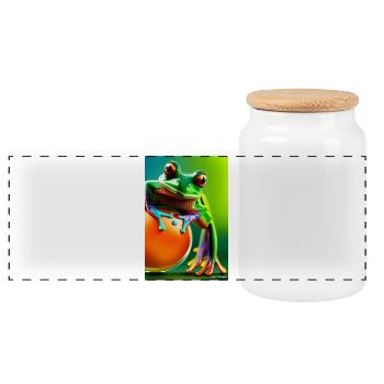 Colorful Frog - Panoramic Cookie Jar with Wooden Lid - white - Front
