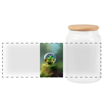 Frog ball - Panoramic Cookie Jar with Wooden Lid - white - Front