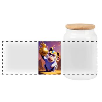 Cool monkey - Panoramic Cookie Jar with Wooden Lid - white - Front