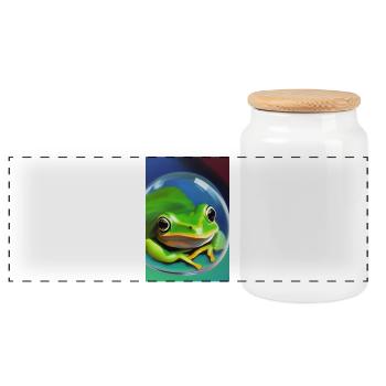 Frosch in einer Blase - Panorama Keksdose mit Holzdeckel - Weiß - Vorne