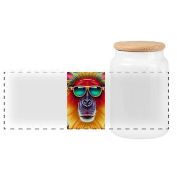 Cool monkey with sunglasses - Panoramic Cookie Jar with Wooden Lid - white - Front