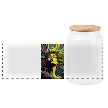 On stage in the 70s -2- Psychedelic Art - Panoramic Cookie Jar with Wooden Lid - white - Front