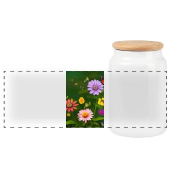 Fleurs et papillon - Boîte à biscuits avec couvercle en bois - blanc - Devant