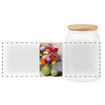 Flowers and butterfly - Panoramic Cookie Jar with Wooden Lid - white - Front