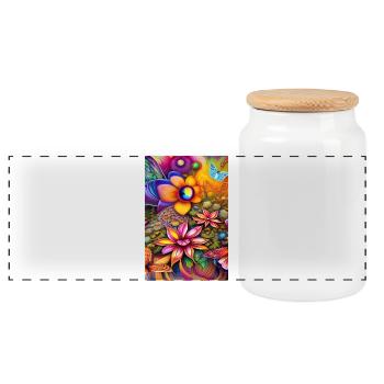 Flowers and butterfly - Panoramic Cookie Jar with Wooden Lid - white - Front