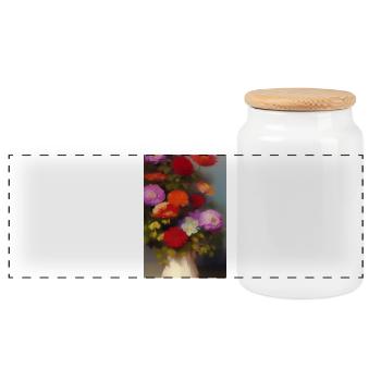 Flowers and butterfly - Panoramic Cookie Jar with Wooden Lid - white - Front