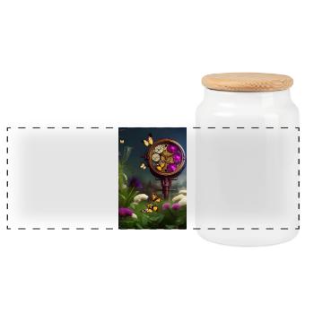 Fleurs et papillon - Boîte à biscuits avec couvercle en bois - blanc - Devant