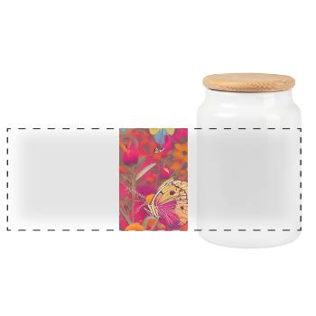 Flowers and butterfly - Panoramic Cookie Jar with Wooden Lid - white - Front