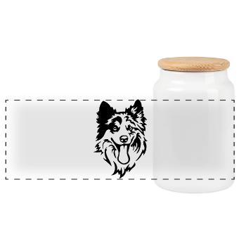 Tête de Border Collie - Boîte à biscuits avec couvercle en bois - blanc - Devant