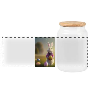 Easter Bunny with Easter Eggs - Panoramic Cookie Jar with Wooden Lid - white - Front
