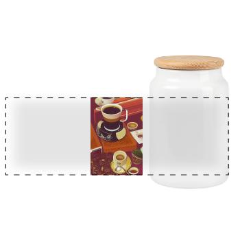 Coffee, coffee beans - Panoramic Cookie Jar with Wooden Lid - white - Front