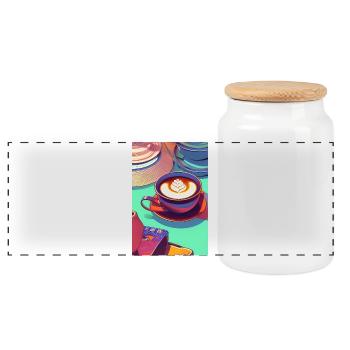 Coffee, coffee beans - Panoramic Cookie Jar with Wooden Lid - white - Front