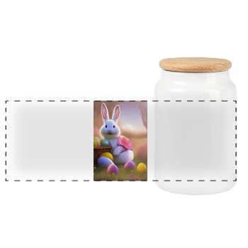 Easter Bunny with Easter Eggs - Panoramic Cookie Jar with Wooden Lid - white - Front