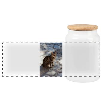 Katze Kätzchen - Panorama Keksdose mit Holzdeckel - Weiß - Vorne