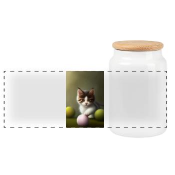 Baby Cat - Panoramic Cookie Jar with Wooden Lid - white - Front