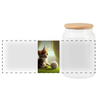 Baby Cat - Panoramic Cookie Jar with Wooden Lid - white - Front