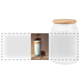 Coffee, coffee beans - Panoramic Cookie Jar with Wooden Lid - white - Front