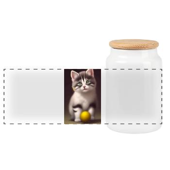 Baby Cat - Panoramic Cookie Jar with Wooden Lid - white - Front
