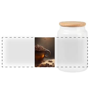 Coffee, coffee beans - Panoramic Cookie Jar with Wooden Lid - white - Front