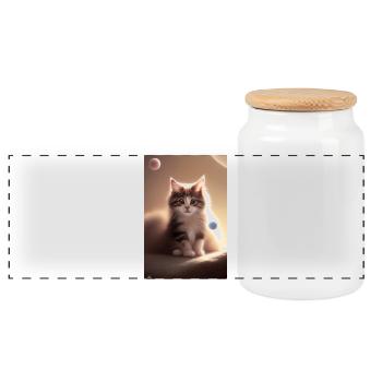 Baby Cat - Panoramic Cookie Jar with Wooden Lid - white - Front