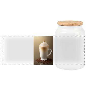 Coffee, coffee beans - Panoramic Cookie Jar with Wooden Lid - white - Front