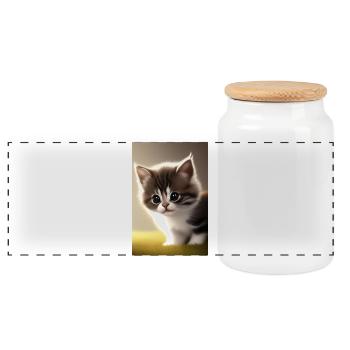 Baby Cat - Panoramic Cookie Jar with Wooden Lid - white - Front