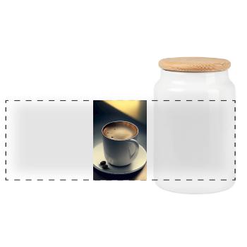 Coffee, coffee beans - Panoramic Cookie Jar with Wooden Lid - white - Front