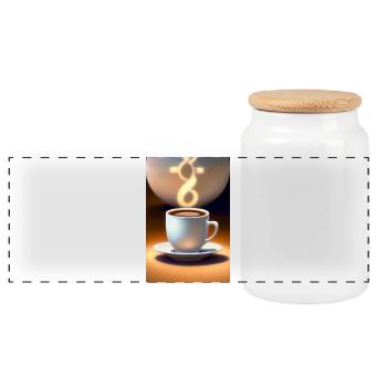 Coffee, coffee beans - Panoramic Cookie Jar with Wooden Lid - white - Front