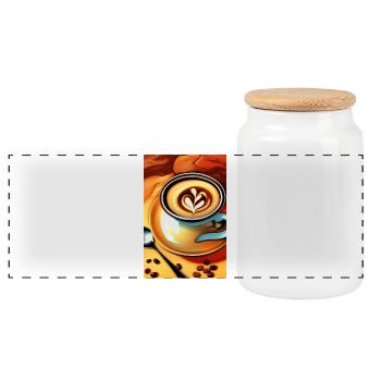 Coffee, coffee beans - Panoramic Cookie Jar with Wooden Lid - white - Front
