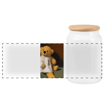 Teddybär - Panorama Keksdose mit Holzdeckel - Weiß - Vorne