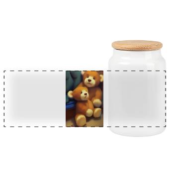 Teddy bear - Panoramic Cookie Jar with Wooden Lid - white - Front