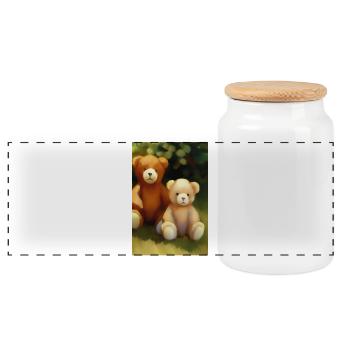 Teddy bear - Panoramic Cookie Jar with Wooden Lid - white - Front