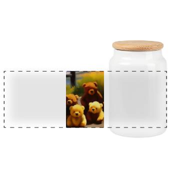 Teddy bear - Panoramic Cookie Jar with Wooden Lid - white - Front
