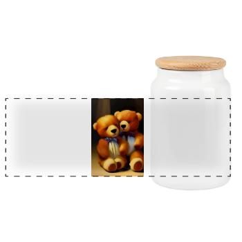 Teddybär - Panorama Keksdose mit Holzdeckel - Weiß - Vorne