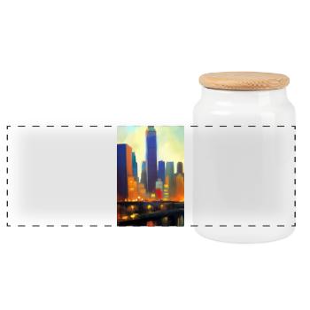 New York City Skyline - Panoramic Cookie Jar with Wooden Lid - white - Front
