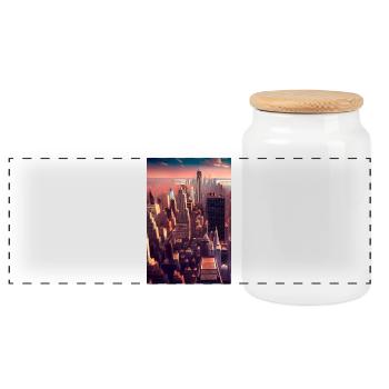 New York City Skyline - Panoramic Cookie Jar with Wooden Lid - white - Front
