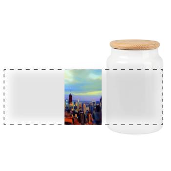 New York City Skyline - Panoramic Cookie Jar with Wooden Lid - white - Front