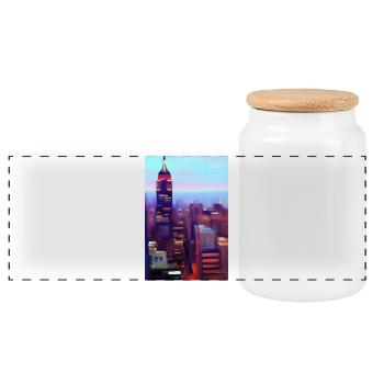 New York City Skyline - Panoramic Cookie Jar with Wooden Lid - white - Front