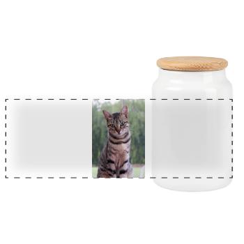 Katze Kätzchen - Panorama Keksdose mit Holzdeckel - Weiß - Vorne