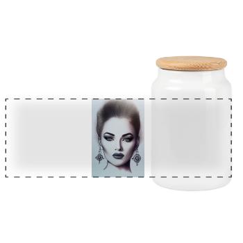 Woman with jewelry - Panoramic Cookie Jar with Wooden Lid - white - Front