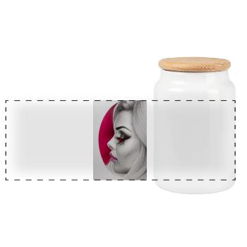 Women's Head - Panoramic Cookie Jar with Wooden Lid - white - Front